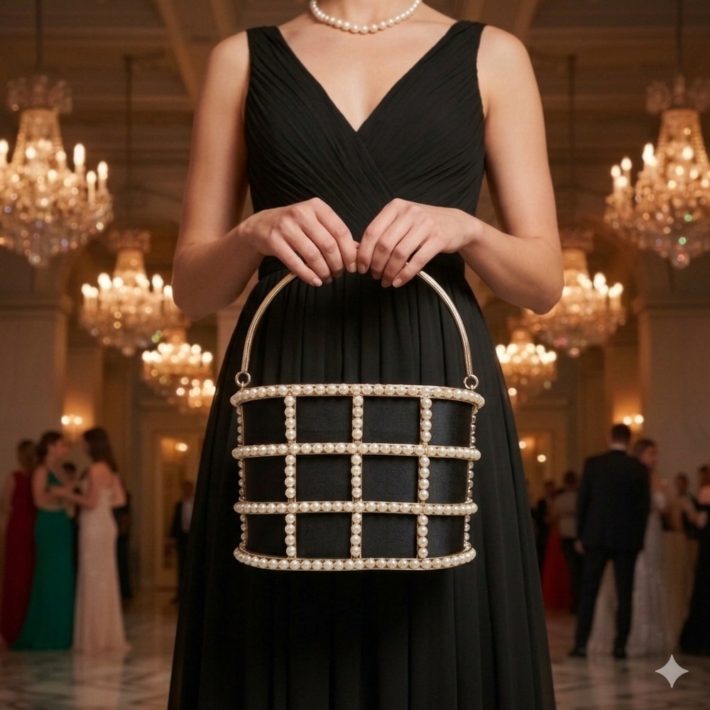 Mundi Fits Cell Glam Cage Purse bucket Adjust Toogle Oval Gold Gems Bag NWT